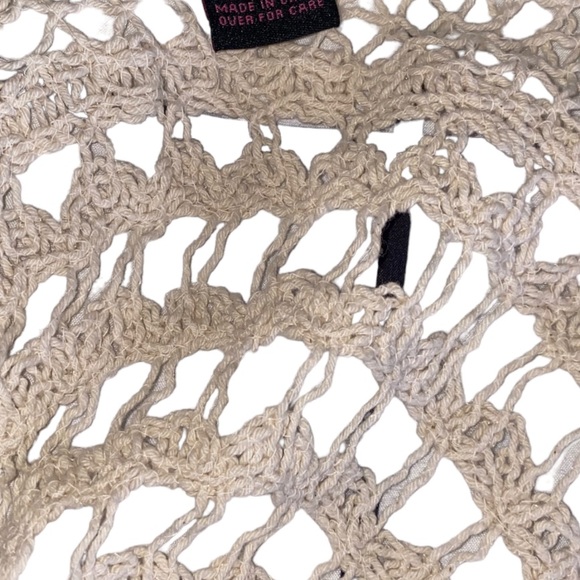 Its pink crochet fringe boho knitted long vest tan cream retro hippie medium - Picture 11 of 12